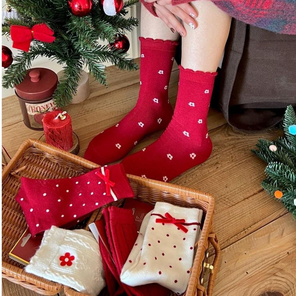 Cute Pattern Christmas Socks Thick Warm Polka Dot Socks Fashion Mid-Calf Socks