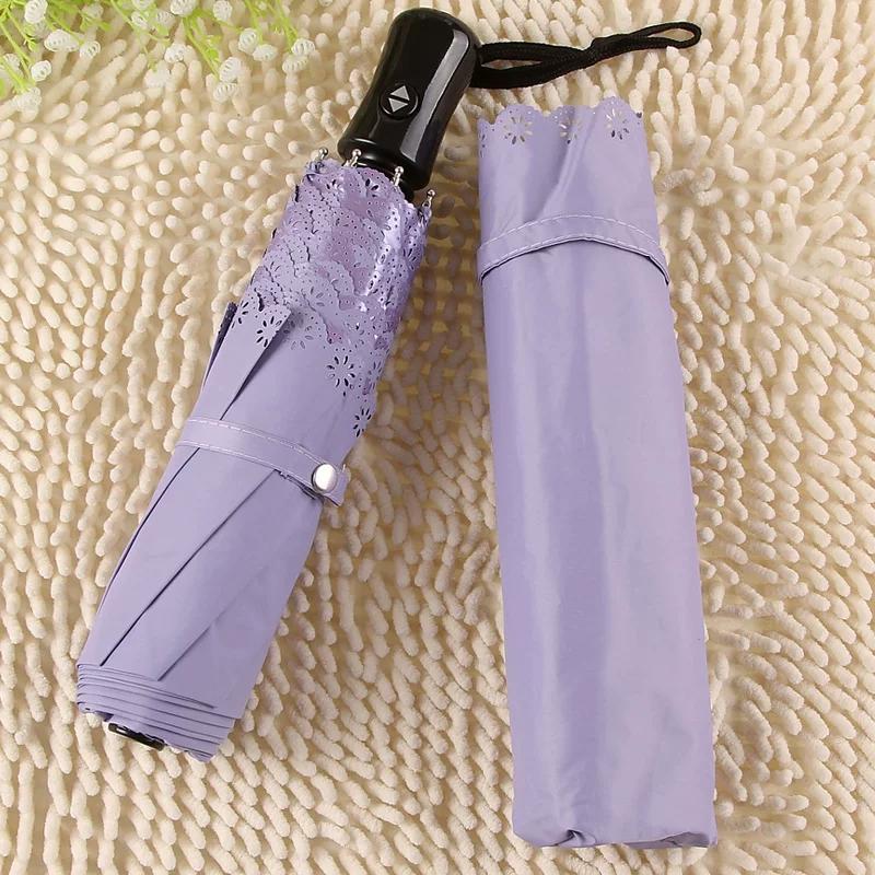 Color Glue Self-opening Umbrella Sun Protection Folding UV Protection Automatic Women Rain Or Shine Dual-Use Umbrella Fresh Hollow Lace