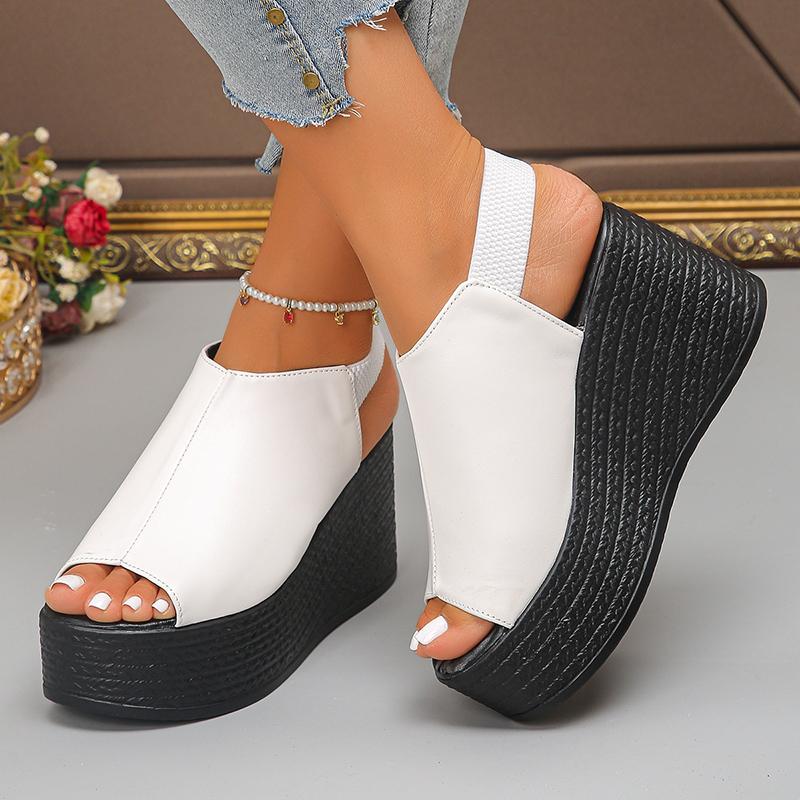 Fashion Summer Peep Toe Chunky Platform Sandals Women Back Strap Wedges High Heels Sandles Woman Thick Bottom Pu Leather Sandalias 35-43