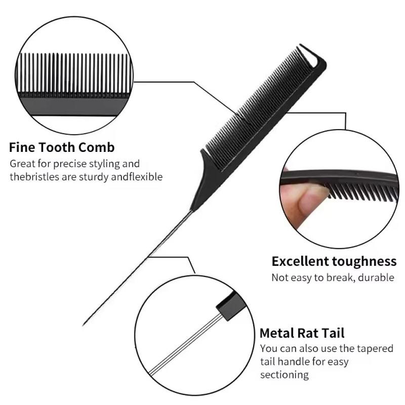 Ensemble de 2 peignes professionnels pour salon Brosse ronde pour cheveux bouclés Brosse à rouler anti-frisottis avec peigne à queue de rat fine Outils de coiffure portables