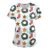 Women's Christmas Print V-Neck Short Sleeve Uniform with Pockets Loose Fit