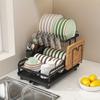 Kitchen Dish Drying Rack, Metal 2-layer Sink Top Dish Rack, Space-saving Cutlery and Baking Utensils, Organizational Rack with Chopstick Storage