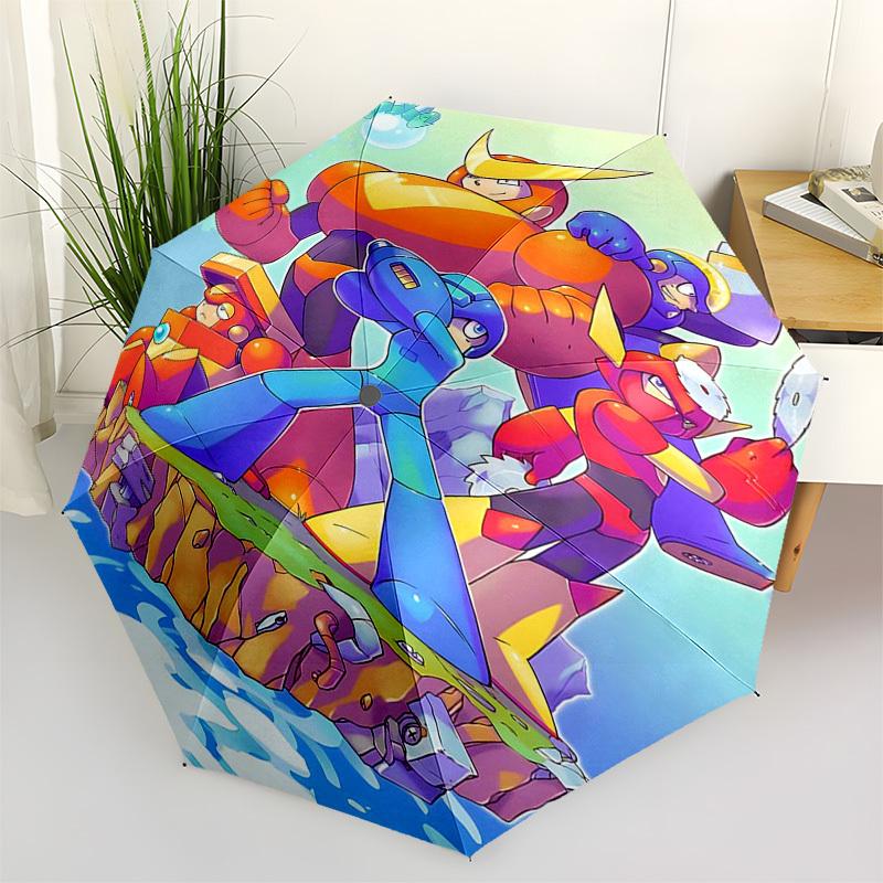 

1pc Mega Man Automatic Folding Umbrella, Portable 3-Fold Design with 8-Bone Iron Frame, Outdoor for Fans, Travelers, Daily Use, Gift Idea.Y084