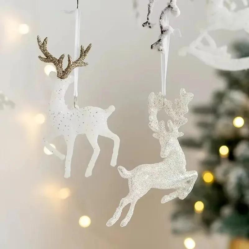 Christmas White Pendant Christmas Tree Ornaments Star Elk Xmas Hanging Pendants for Home Room Party Decor New Year Gift Accessor
