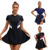Colorblock Short-sleeved Skirt Split Swimsuit Women's Explosive Conservative Swimsuit