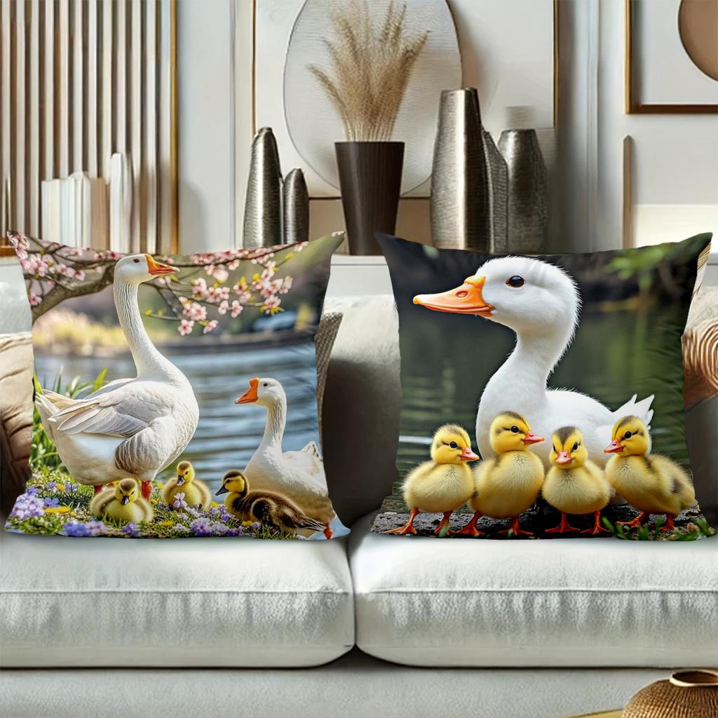 Ducks and Swans Family Pattern Decorative Throw Pillow Polyester Pillowcase, Sofa Decorative Cushion Cov Headboard Pillow