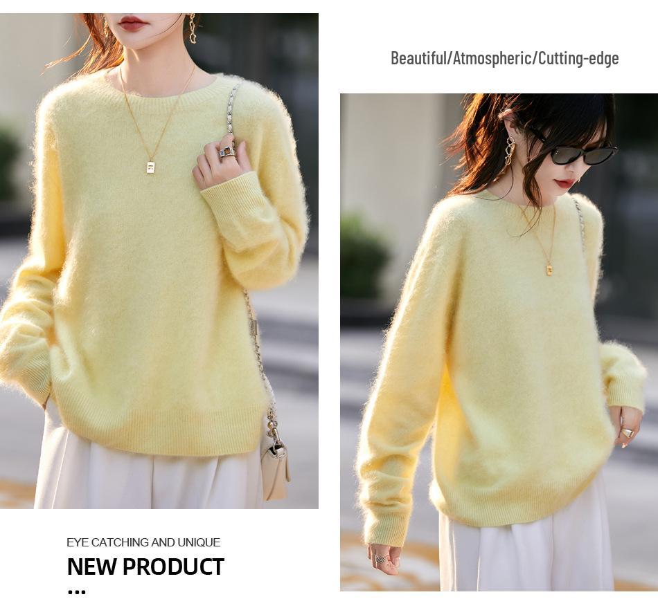 2025 Autumn/Winter Cashmere Wool Blend Round Neck Knitwear Long Sleeve Base Layer Top