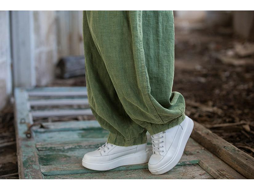 Ramie Distressed Cotton-Linen Women's Retro Lantern Pants