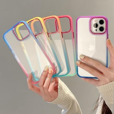 Husă de telefon transparentă cu gradient de lux pentru Iphone 14 12 11 13 Pro Max 14 Plus Bord metalic pentru cameră Taste laterale Husă moale Tpu