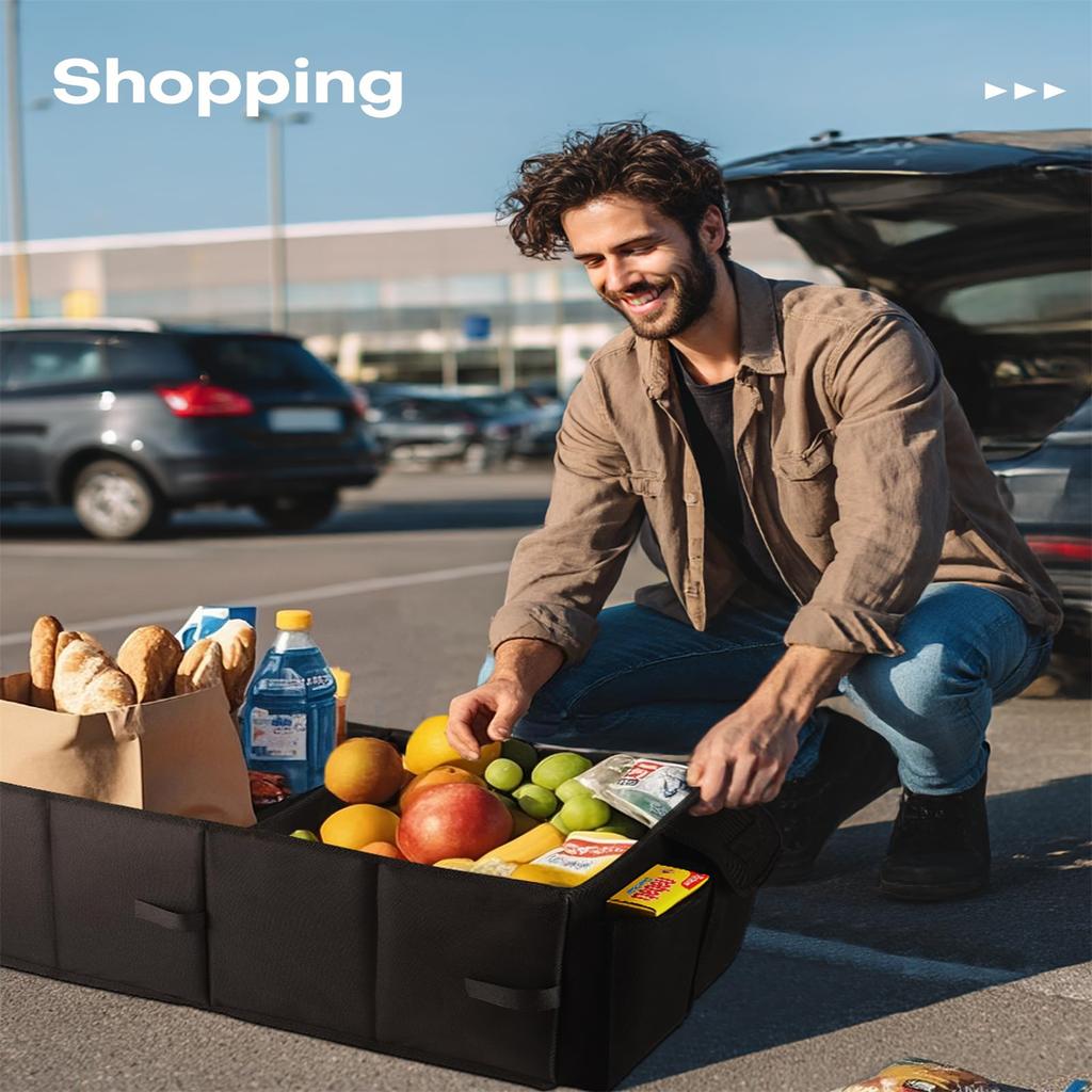 Trunk Organizer - Car Organizer, Foldable Trunk Organizer For SUVs And Sedans, Sturdy Car Organizer, Tools, Sundries, Black, 2 Compartments