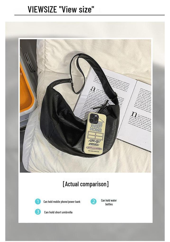 Leather Koreanstyle Croissant Soft Large Crossbody Bag For Men Retro Fashion Trend