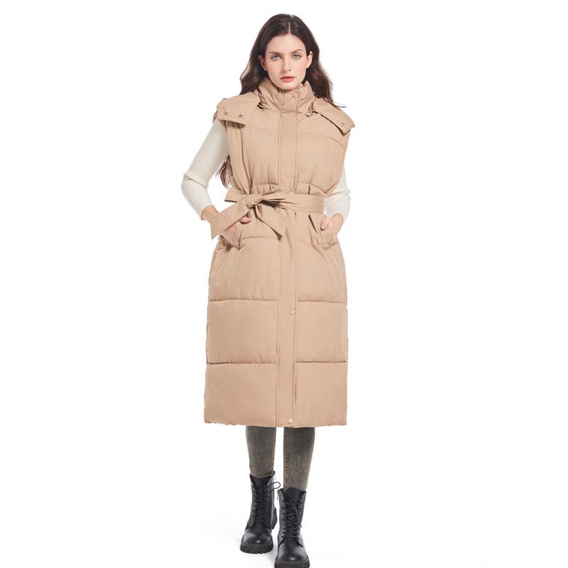 

Down Cotton Vest Women s Long Over-the-knee Autumn and Winter Korean Style Lace-up Thickened Waistcoat Jacket XXL