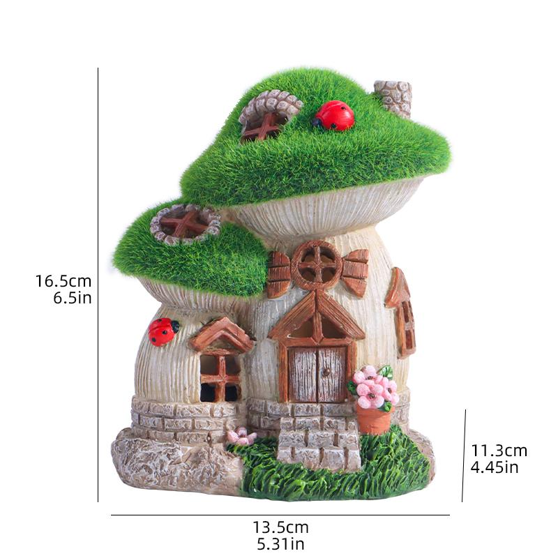 Creative Mushroom House & Flower House Ornaments Solar-Powered Garden Figurines, Yard Landscape Decor, Resin Handicrafts