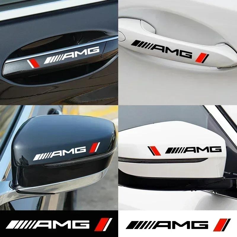 4Pcs Auto Decoration Car Door Handle Logo Stickers Rearview Mirror Decals For Mercedes Benz AMG W204 W205 W212 W213 W221 W117 Za1