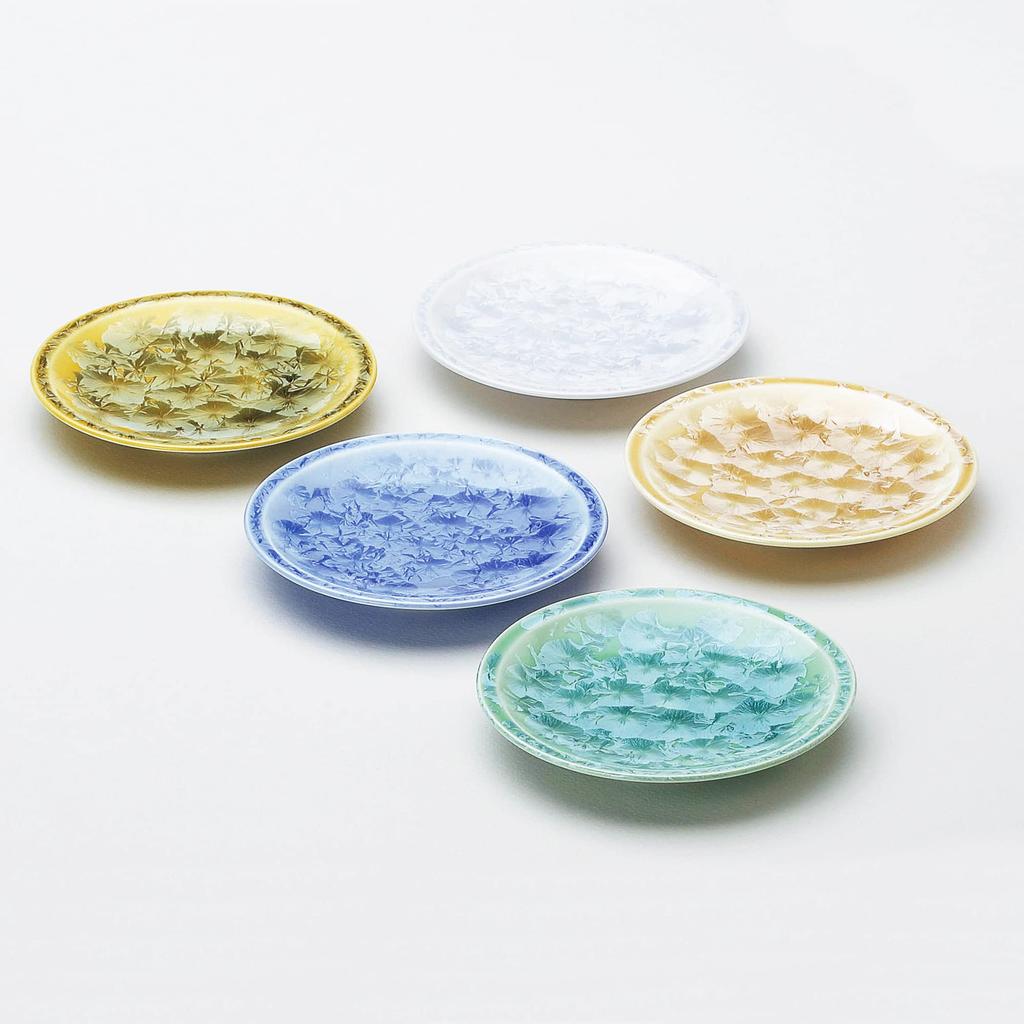 Kyoto Kiyomizu Pottery Plate Set of Flower Crystal KTA369 Ware, Ware, Kiln, (set 5),