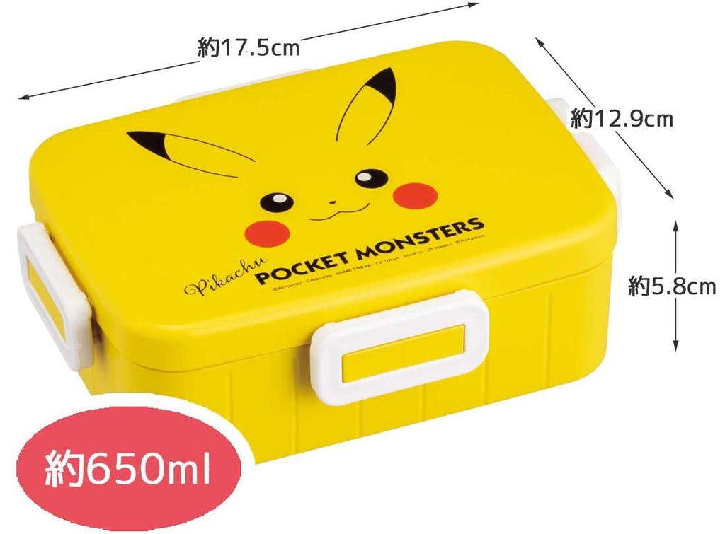 Skater Bento Spülmaschinenfest Hergestellt in Pokemon Pikachu Größe Damenbox, 650ml, 4-Punkt-Verschluss, Antibakteriell, Sicher, Auslaufsicher, Japan, Gesicht, 23, YZFL7AG-A