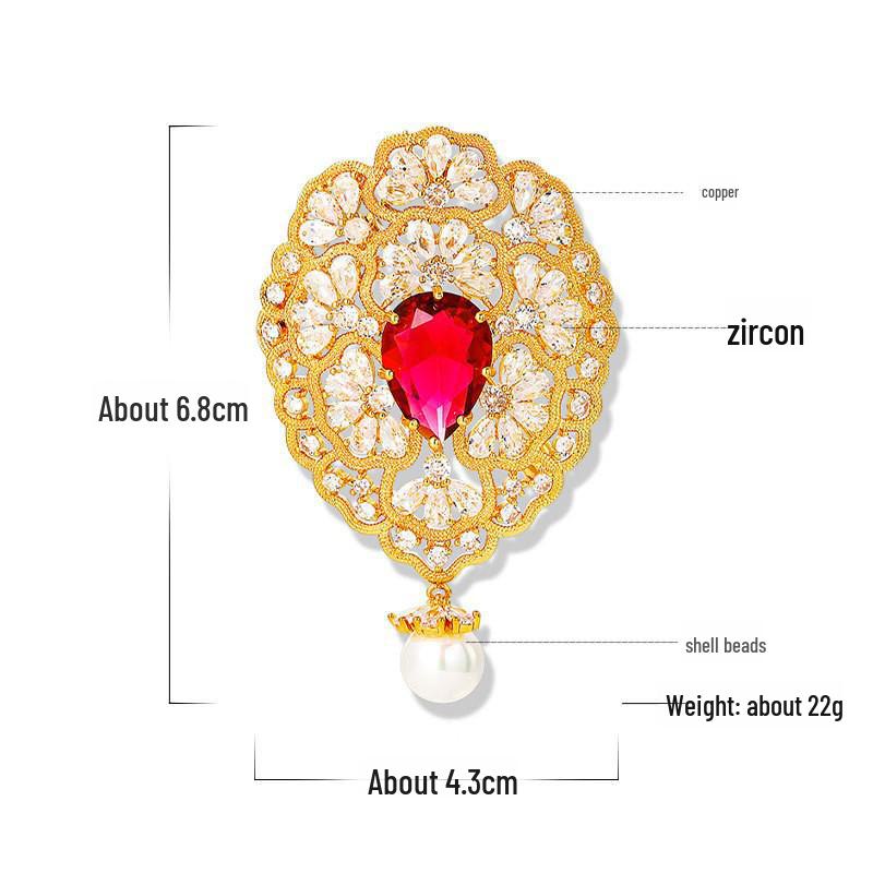 High-End Kristall Zirkon Blumenbrosche: Elegantes Kupfer-Accessoire für Damenmode