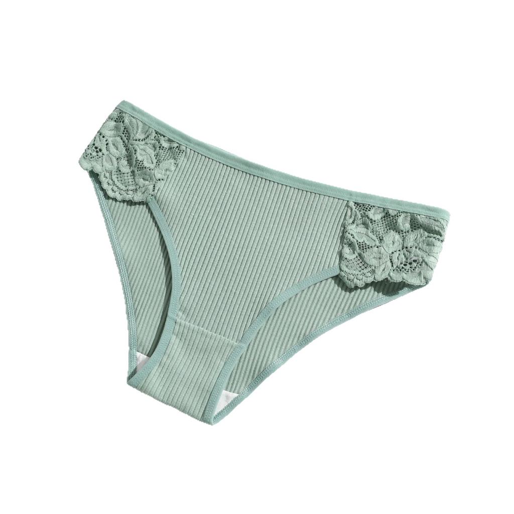 Women's Spring and Summer New Cotton Pure Color Thread Lace Breathable Double Layer Low Waisted Briefs