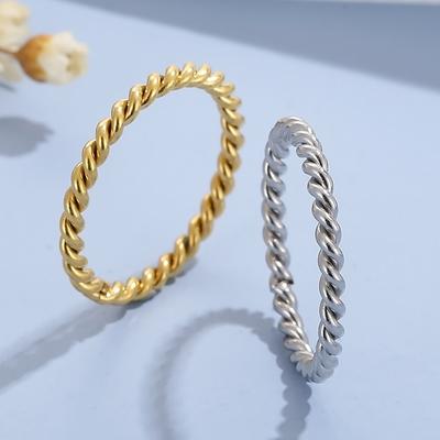 Luxury Gold/Silver/Black Color Women's Ring Stainless Steel Jewelry Accessories Braided Twist Chain Style Rings Band 2MM Wide