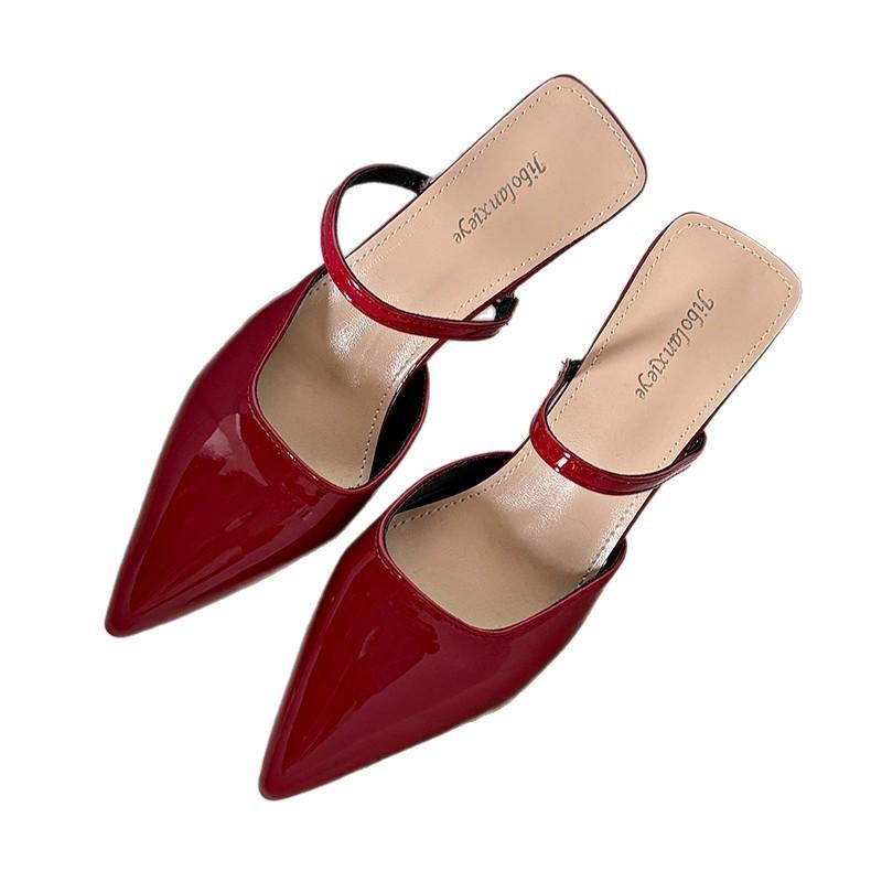 Pointed-toe, High-necked Half-heeled Slippers for Women. New Style, Low Heel, Shallow Toe, High Heel Shoes.