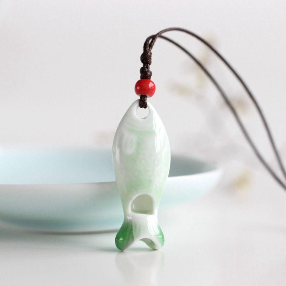 Smooth Ceramic Fish Pendant Chinese Style Boho Ethnic Necklace Fashion Porcelain Necklace Friend