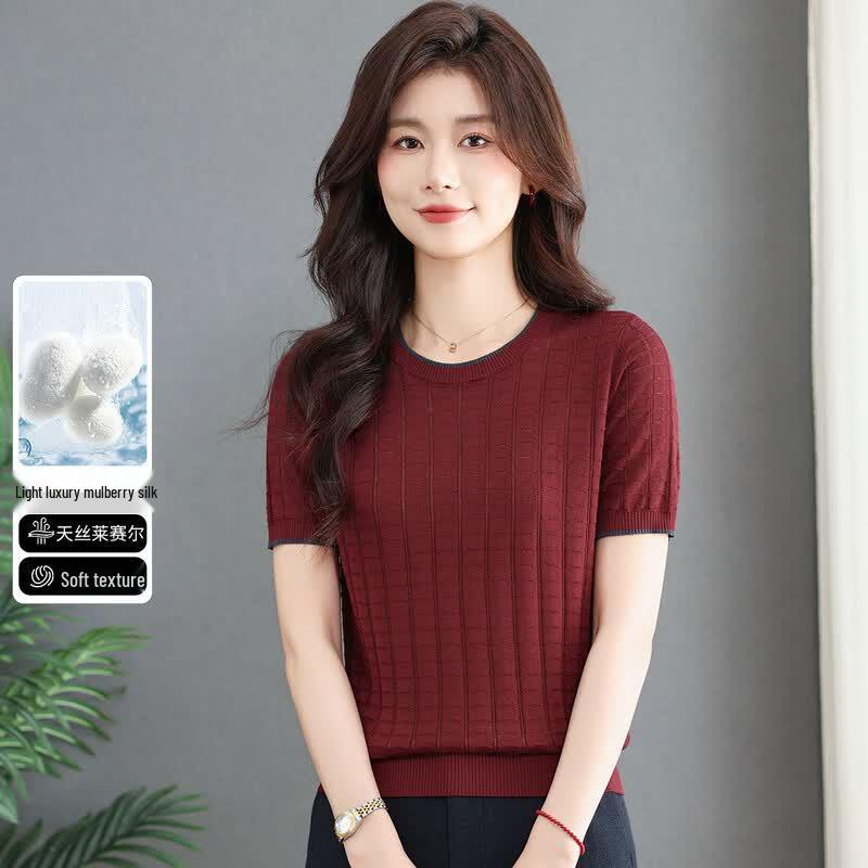 SNOWFLYING Lyocell & Silk Blend Short Sleeve Knit Top M