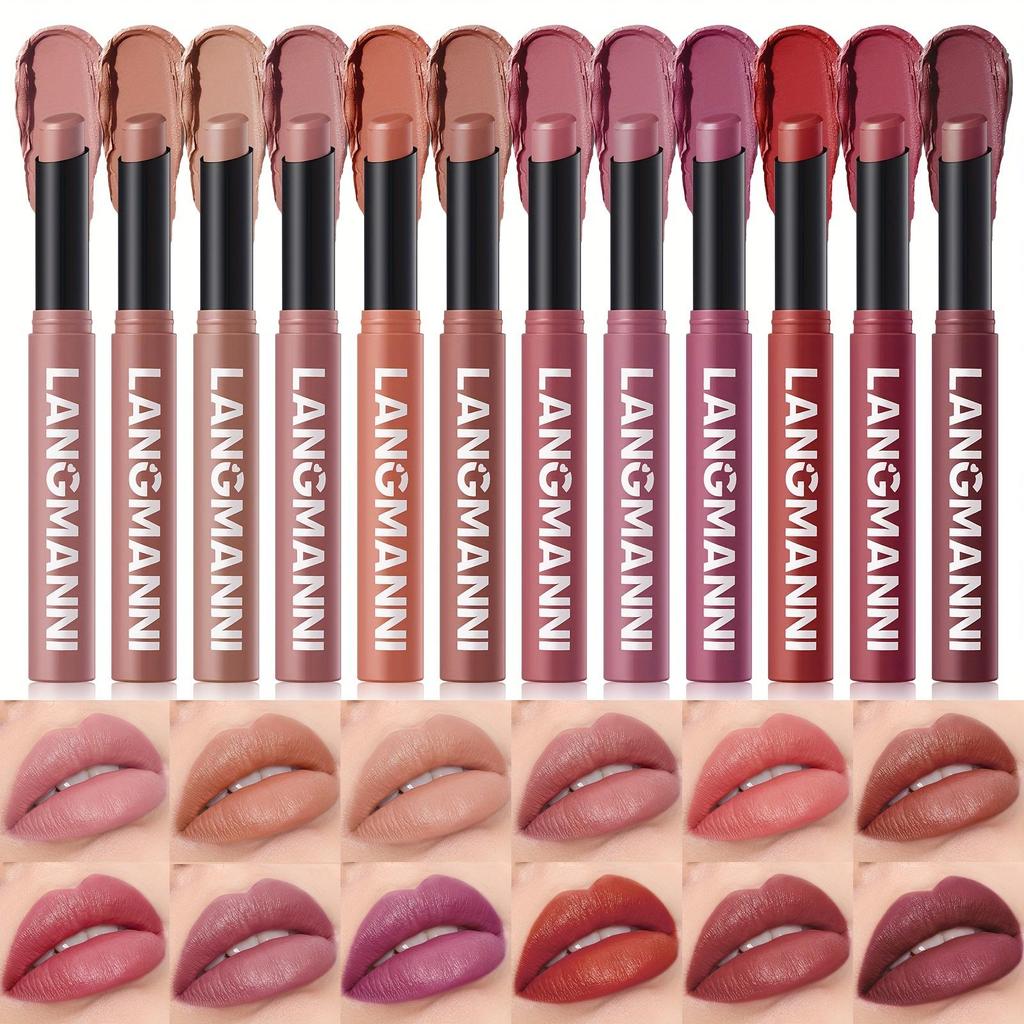 Hydrating Matte Lipstick 12 Colors Moisturizing Lip Gloss Highly Pigmented Long Lasting Lip Glaze for Daily Makeup