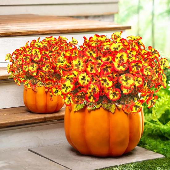 Artificial Pansy Flowers Faux Pansy Blooms with Eucalyptus Leaves UV Resistant Fake Pansy Bundle for Window Box Porch Home Autumn Harvest Decoration