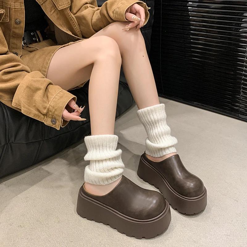 Mode Court Peluche Chunky Femmes Mules Pantoufles Décontracté Couverture Toe Plateforme Appartements Diapositives Dames Confort Coton Chaussures