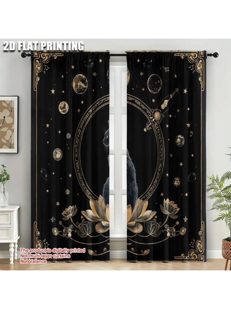 

Minimalist Plane Printing Curtains Cat Polyester Fabric Without Rod Versatile All Use Living Room Office Curtain For Area Made Of W100*H70(CM)-Hooks&2PCS