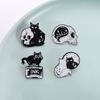 Gothic Punk Luna Black Cat With Skull Enamel Pin Moon Phases Witchy Halloween Brooches Lapel Badge Jewelry Gifts For Friends