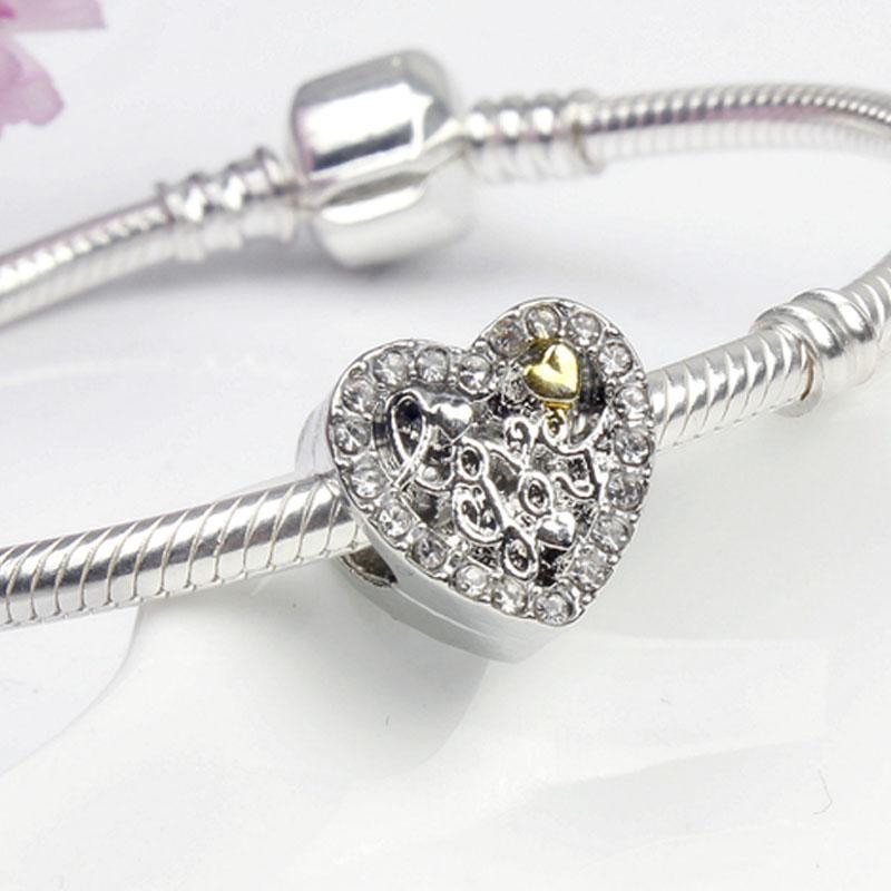 Europejski kolor srebrny ażurowe serce pszczoła miodna mama koralik Fit Charm bransoletka tworzenie biżuterii akcesoria 