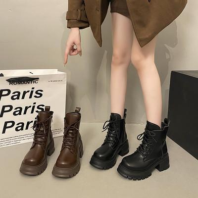 Brown Martin Boots Women's Shoes 2025 New Autumn and Winter Platform Soft Leather British Style Short Boots Retro Popular Medium Boots