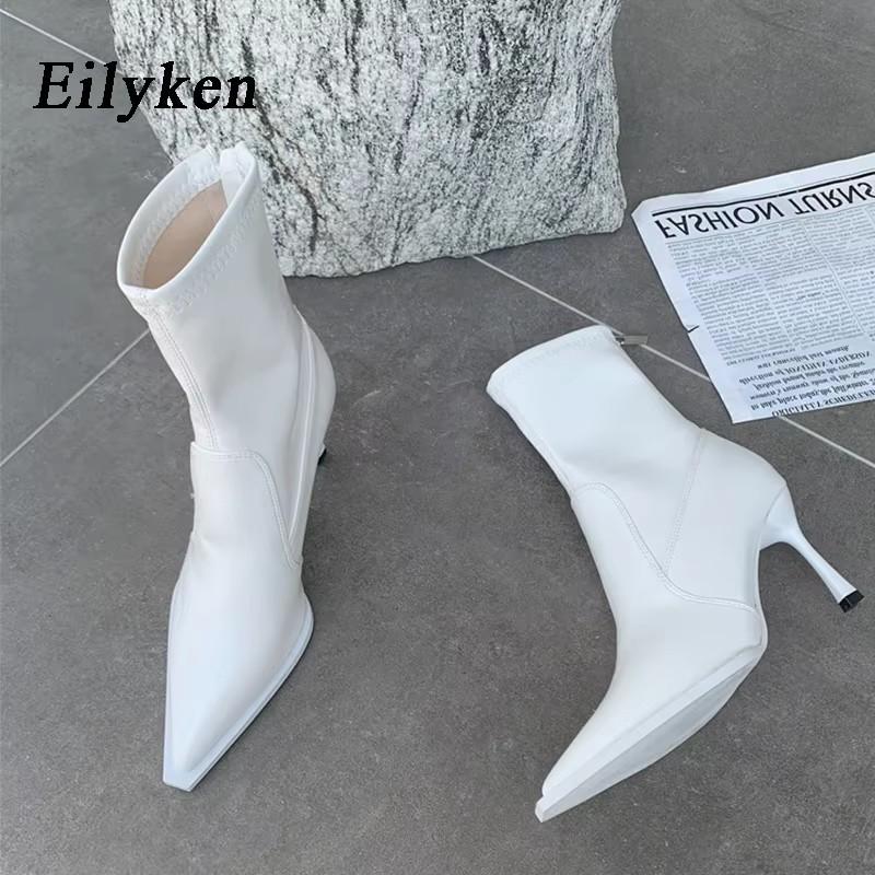 

Eilyken Autumn Spring Stretch Fabric Women Ankle Boots Comfortable Zipper Shoes Designer High Heels Botas De Mujer 35