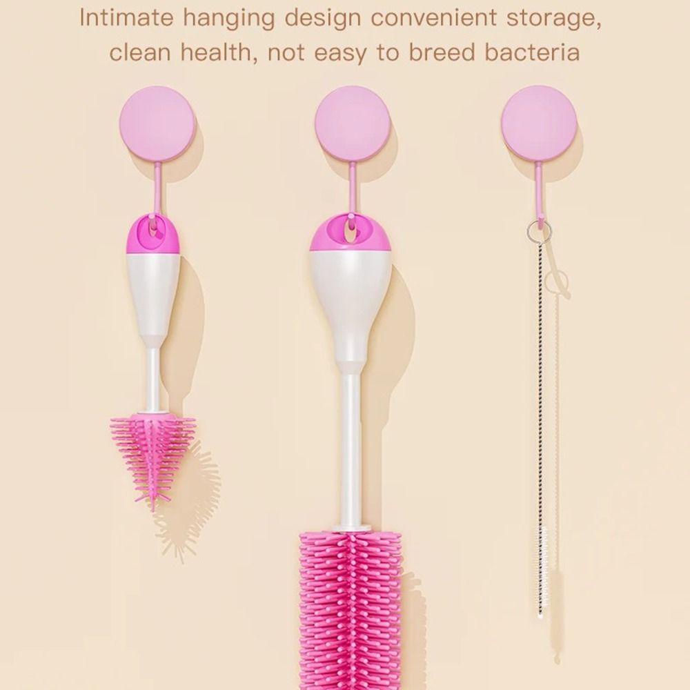360 Degree Rotation Baby Bottle Brush Set Long handle Silicone Feeding Bottle Cleaners Straws