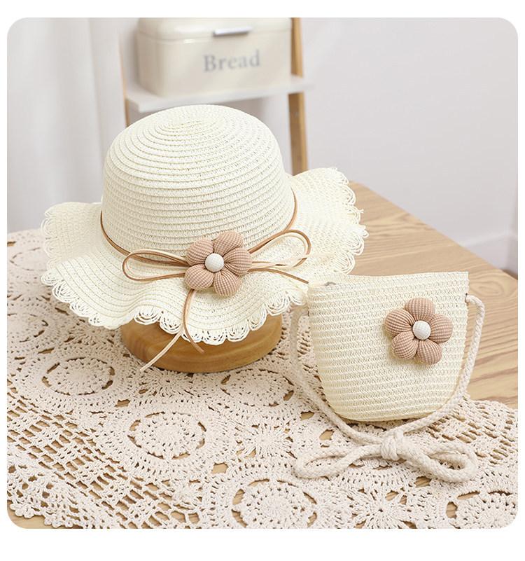 Girls sunshade straw hat little girl summer princess beach sun protection big eaves hat female treasure flower bucket hat summer