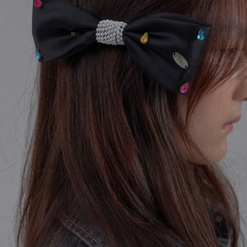 

SORRY TOO MUCH LOVE Crystal Gem Satin Bow Hairpin_Black SINGLE TYPE