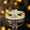 Huitan Graceful 2Pc/Set Rings with Shiny Cubic Zirconia Trendy Delicate Luxury Accessories for Women Gentle Chic Wedding Zircon