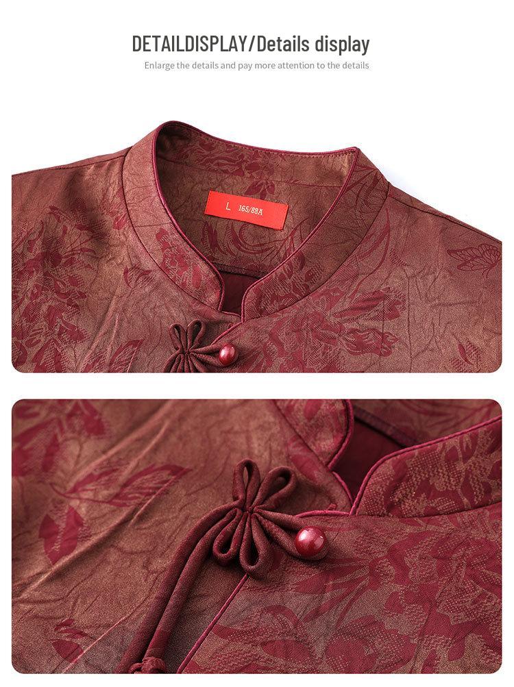 Stylish Summer Jacquard Shirt for Middle-Aged & Elderly Women - Plus Size, Nine-Sleeve, Stand-Up Collar, New Chinese Style