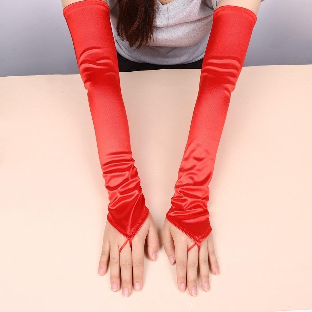 Satin Hook Finger Gloves Solid  Retro Long Fingerless Gloves New Women Gloves  Wedding Bride