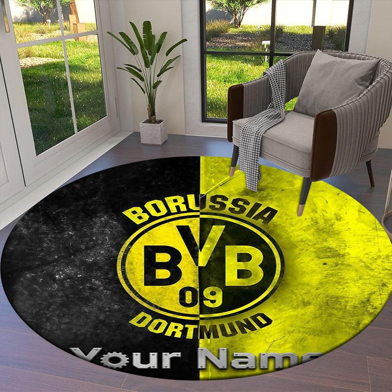 Borussia Custom Name Round Area Rug,Carpet Rug for Living Room Bedroom Sofa Playroom Decor,Non-slip Floor Mat