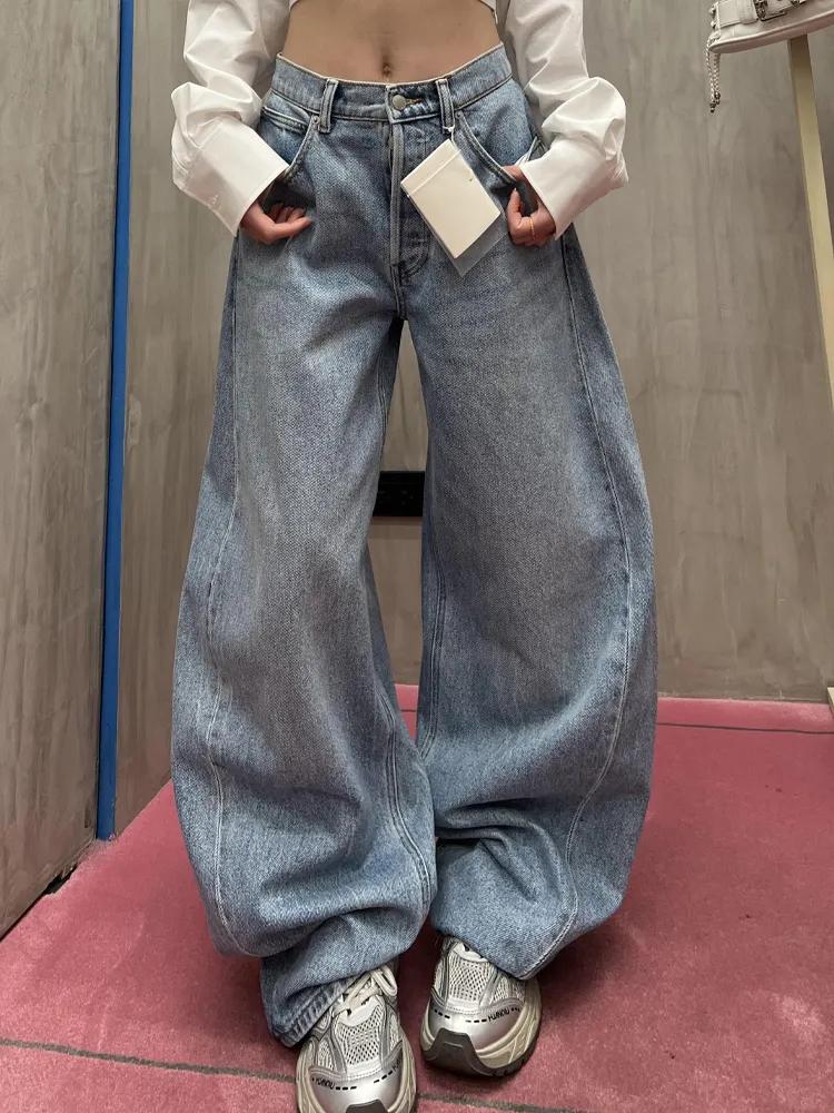 BeatStreet American Streetwear Women Denim Pants Y2k Autumn Loose Letter Indentation Wide Leg Jeans Punk Machete Trousers New