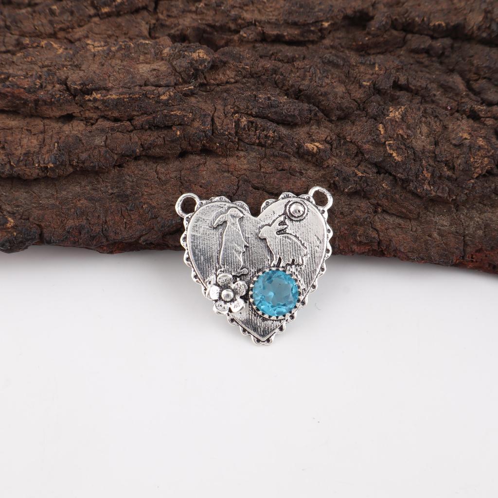 Schweizer Blautopas Anhänger Edelstein, 925 Massiv Sterlingsilber Anhänger Schmuck, Handgefertigter Anhänger, Silberschmuck zum Verschenken