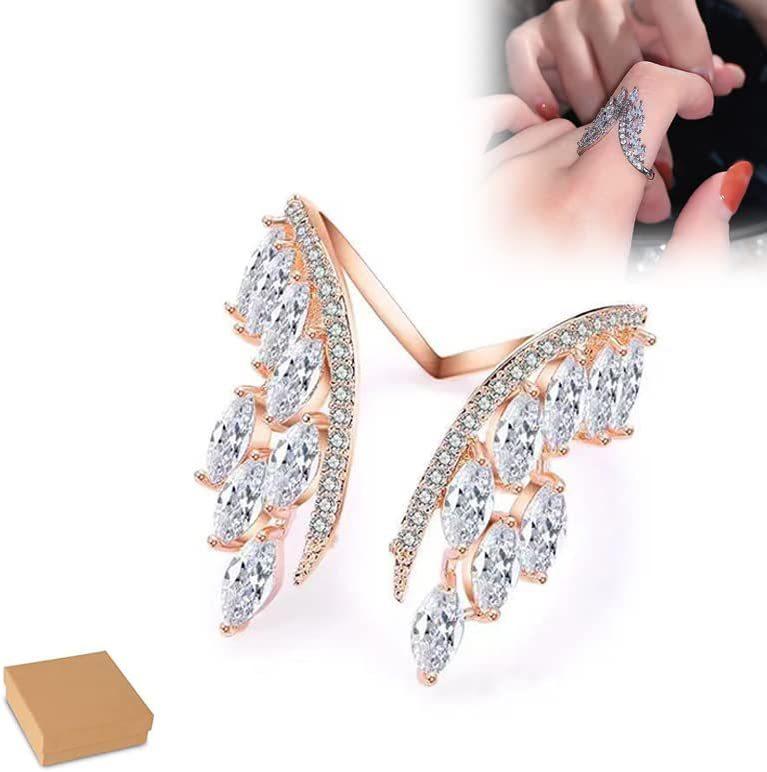 New Arrival Fashion Angel Wings Opening Ring for Women Luxury Shiny Full of Zircon Wedding Bangle Jewelry Party Accessories Gift