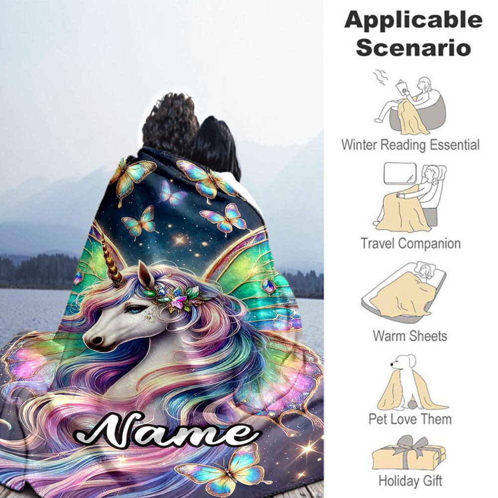 Unicorn's Colorful Tentacles Personalized Name Blanket Lightweight Customizable Blanket Soft Warm Cozy Great for Office Chair Bedding Chair Sofa