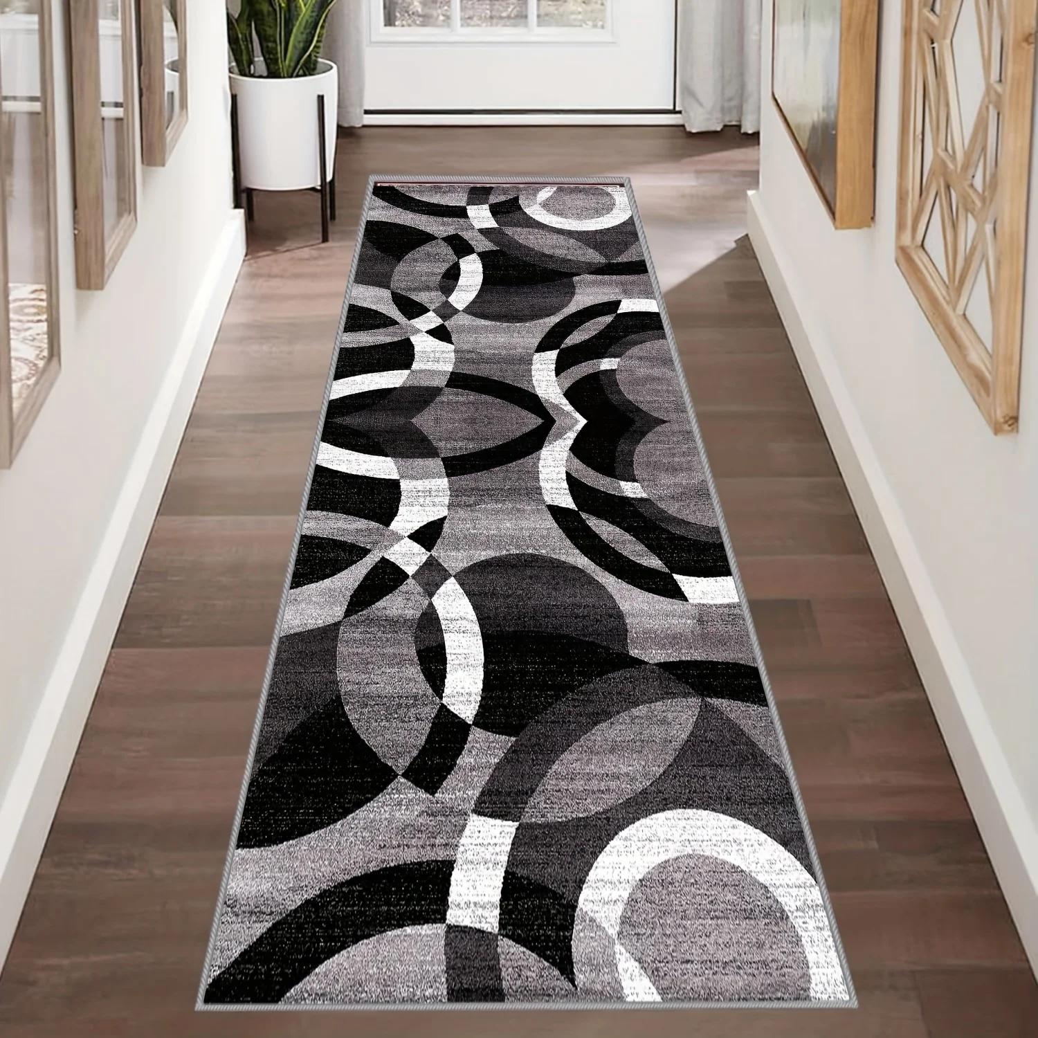 

Black White Loop Art Rug Head Turning Geometric Pattern Soft Durable Non Slip Elevate Boring Hallway Bedroom Decor Instantly 40X60CM