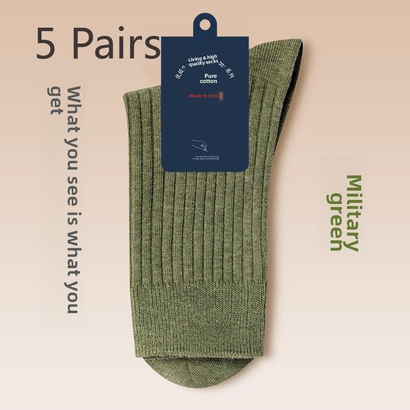 5 Paires de Chaussettes Mi-Tubes d'Affaires pour Homme Printemps et Automne en Pur Coton Respirant Quatre Saisons