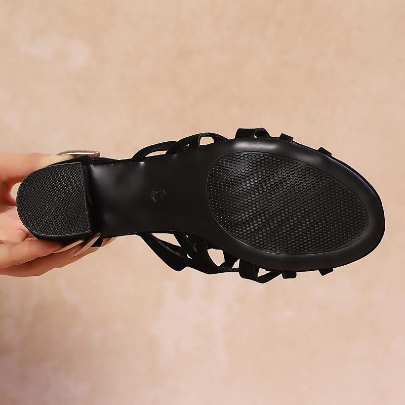 Fashion Plus Size 2025 Summer Rome Women's Peep Toe Sandals Narrow Band Chunky Heel Back Zip Sandals for Retro Daily Dress Shoes Zapatos