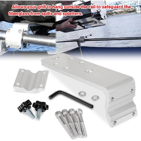 Marine Rail Mount Grill Bracket Kit 58182 Replacement for Any Kuma BBQ Grill Inboard/Outboard -Silver
