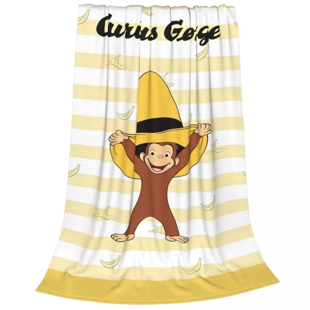 Curious George Cartoon Monkey Coral Fleece Plush Throw Blankets Blanket for Home Bedroom Lightweight Bedding Throws